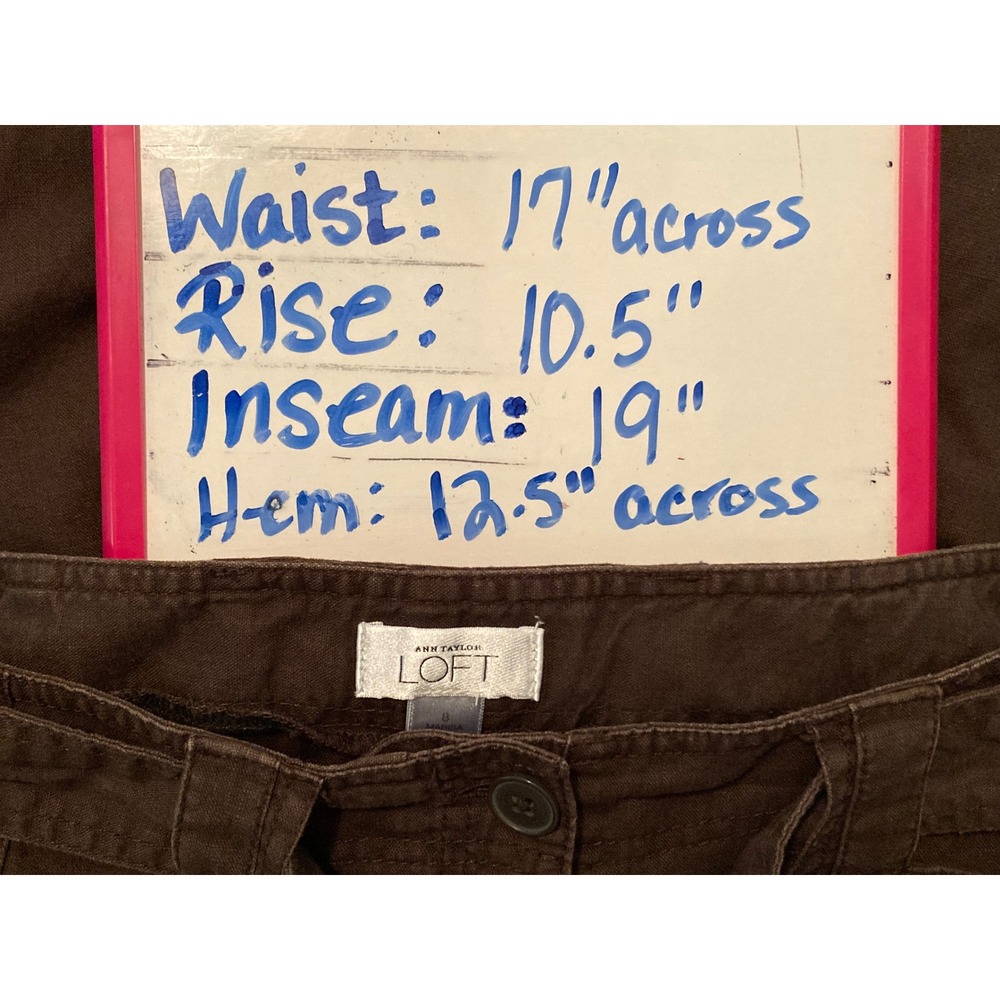 Ann Taylor LOFT Marisa Brown Linen Blend Wide Leg Crop Pants Tie Waist Size 8 - Picture 8 of 9